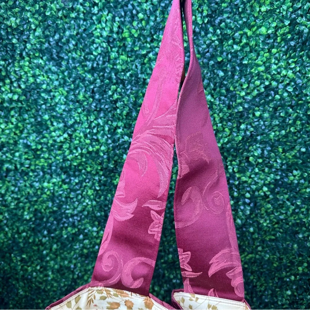 Nwt handmade reversible canvas tote burgundy damask‎ jacquard woven Y2K style